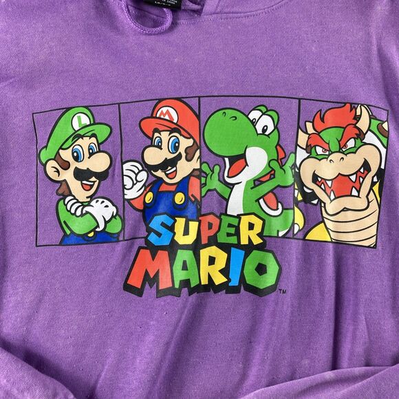 Mad Engine Super Mario Large  Hoodie Purple Mineral Wash Pullover - Picture 2 of 8